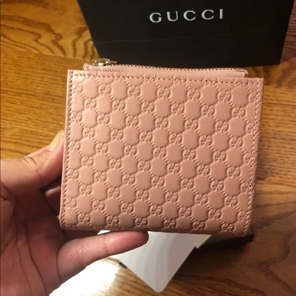 Gucci LEATHER COMPACT WALLET coin zipper pink new - Picture 4 of 7